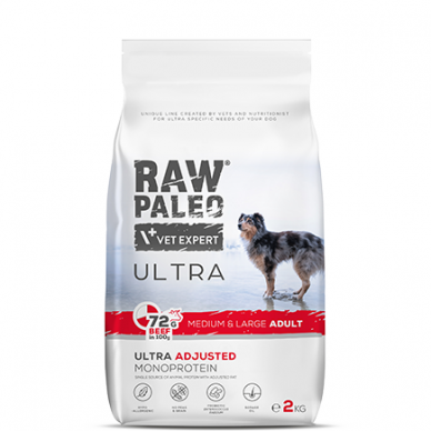 Raw Paleo Ultra Adult Medium/Large Beef sausas maistas suaugusiems vidutinių/didelių veislių šunims su jautiena 10kg 1