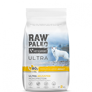 Raw Paleo Ultra Adult Medium/Large Turkey sausas maistas suaugusiems vidutinių/didelių veislių šunims su kalakutiena 10kg 1